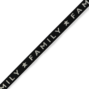 Lint met tekst "Family" zwart-grijs 10mm (per meter).