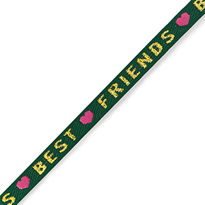 Lint met tekst "Best Friends" groen-goud-roze 10mm (per meter).