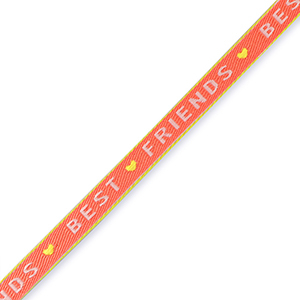 Lint met tekst "Best friends" rood-lime 10mm (per meter).