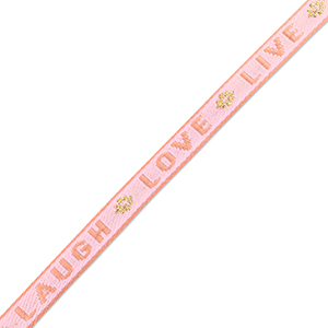 Lintarmband met tekst "Live Laugh Love" roze 10mm.