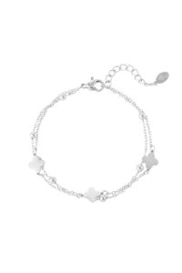 Armband dubbellaags klaver/bolletjes zilver stainless steel