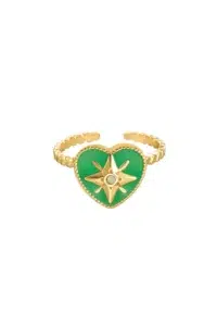 Ring gekleurd hart met ster enamel groen goud
