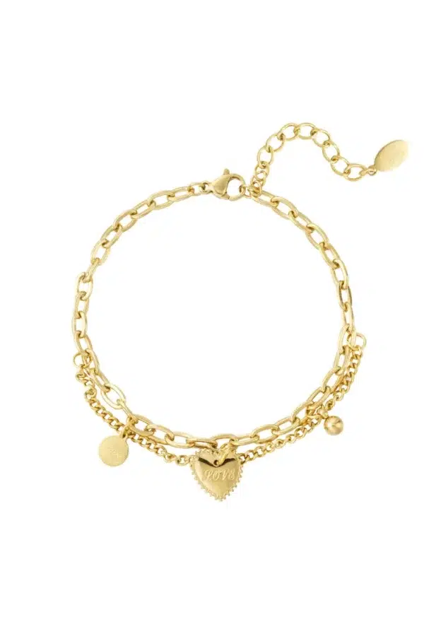 Schakelarmband dubbel love goud