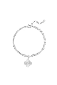 Tweelaagse armband met bloem Zilver Stainless Steel