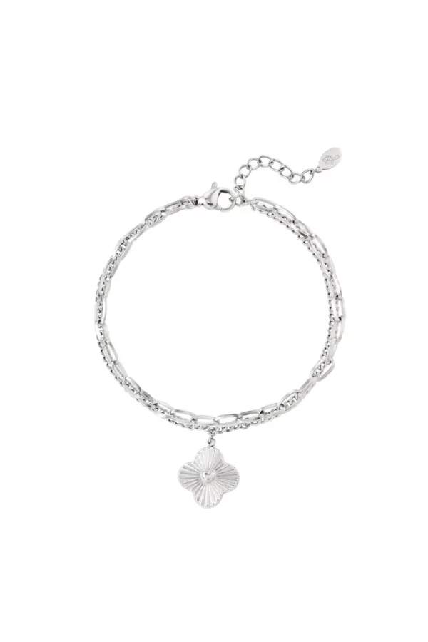 Tweelaagse armband met bloem Zilver Stainless Steel